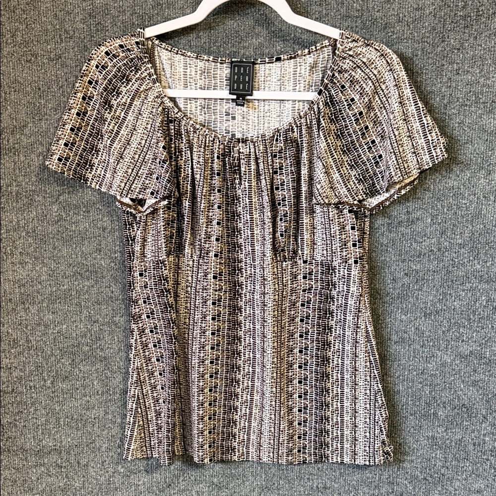 Due Per Due Black, Brown and Cream Patterned Medium Blouse